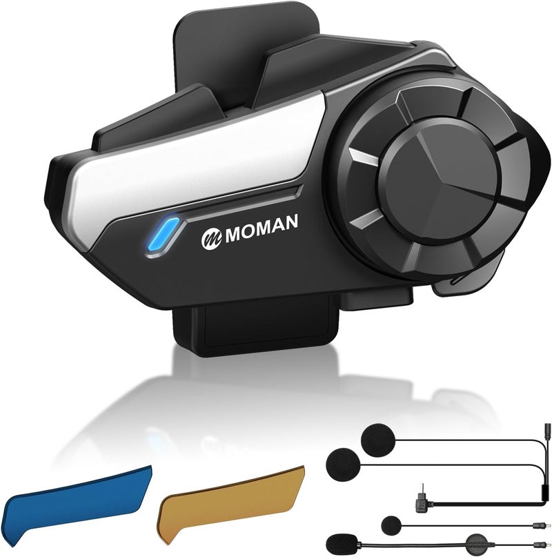 MOMAN Motorcycle Intercom, H2S【H2PRO Upgrade】 Motorbike Helmet Speaker 2-Way 1000M Communication Headset with Triple Noise Cancellation/Audio Multitasking/Hi-Fi/Music Sharing/FM/AI Voice, 1 Pack - Image 1